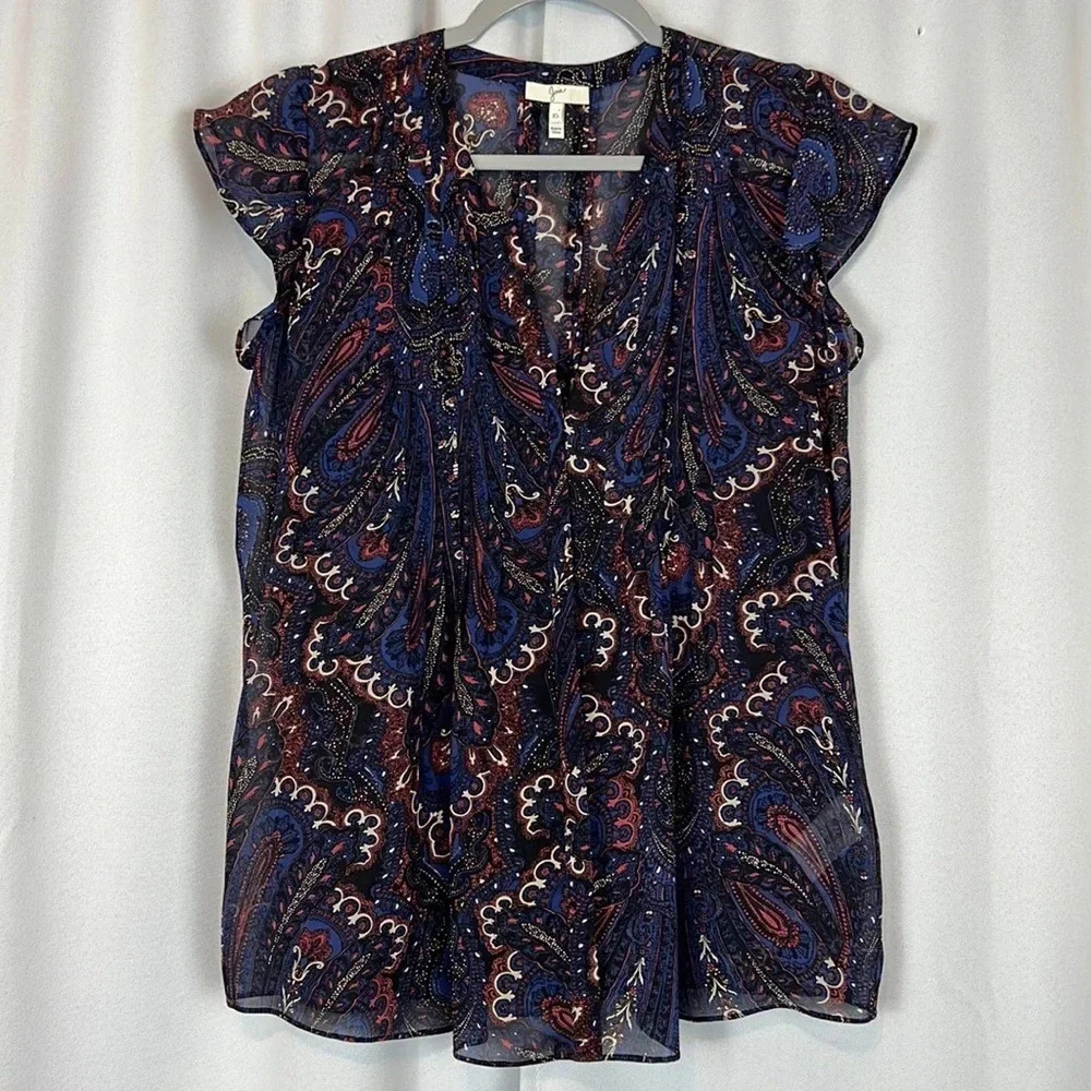 Joie Flutter Sleeve Blouse in Blue and Cream